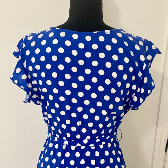 Grecerelle Spring Dress, V Neck Maxi,  Blue/White Polka Dots, M, EUC - Picture 8 of 9